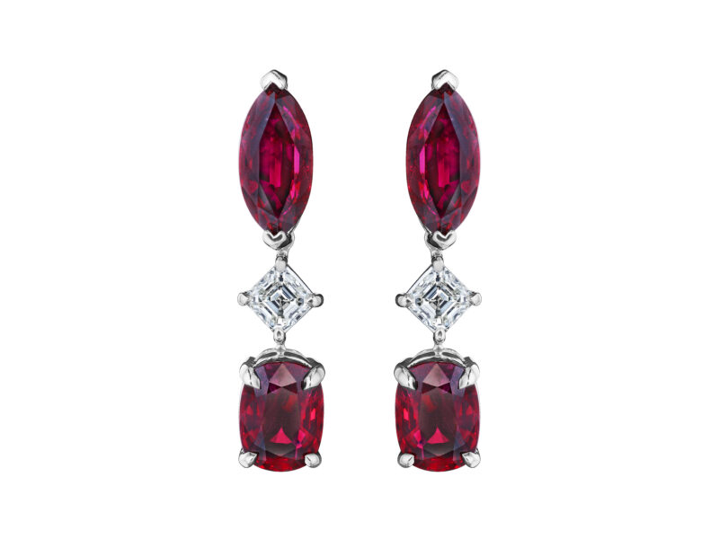 Marquise, Cushion, & Asscher Cut Ruby & Diamond Earrings