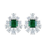 15.63ct Green Emerald Asscher Cut & GIA Pear Diamond Earrings