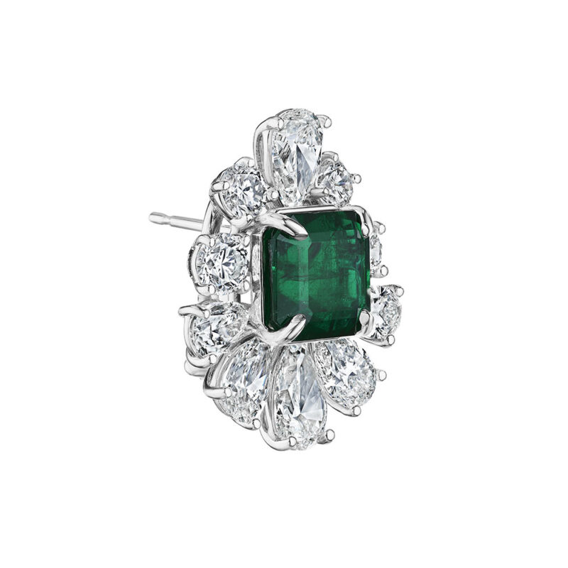 15.63ct Green Emerald Asscher Cut & GIA Pear Diamond Earrings