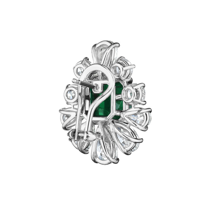 15.63ct Green Emerald Asscher Cut & GIA Pear Diamond Earrings
