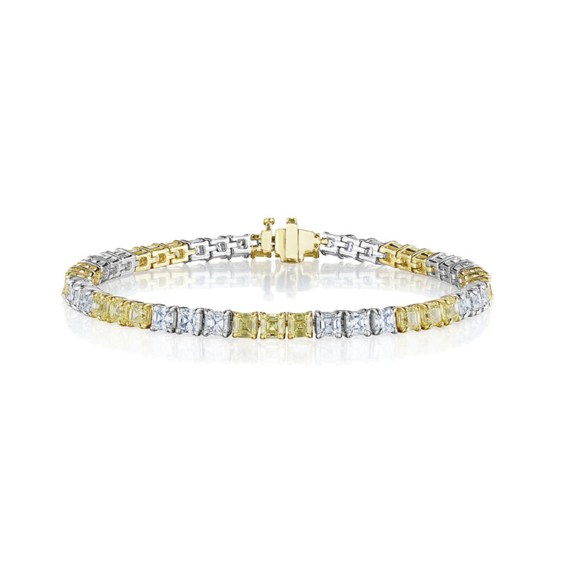 Asscher Cut White & Yellow Tennis Bracelet