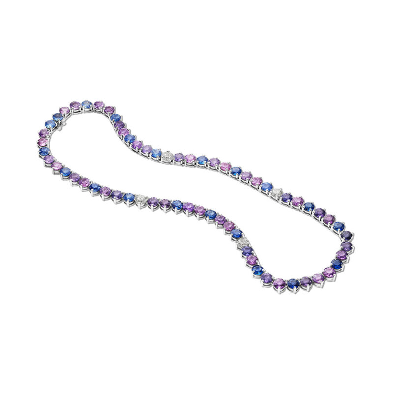 53.78ct Sapphire & Diamond Tennis Necklace