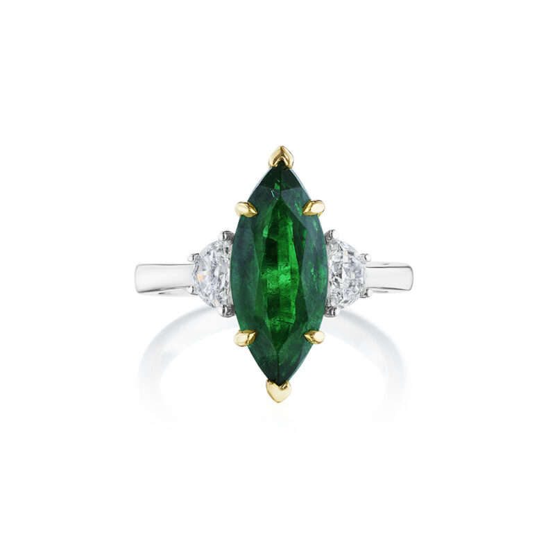 Marquise Emerald & Halfmoon Diamond Ring