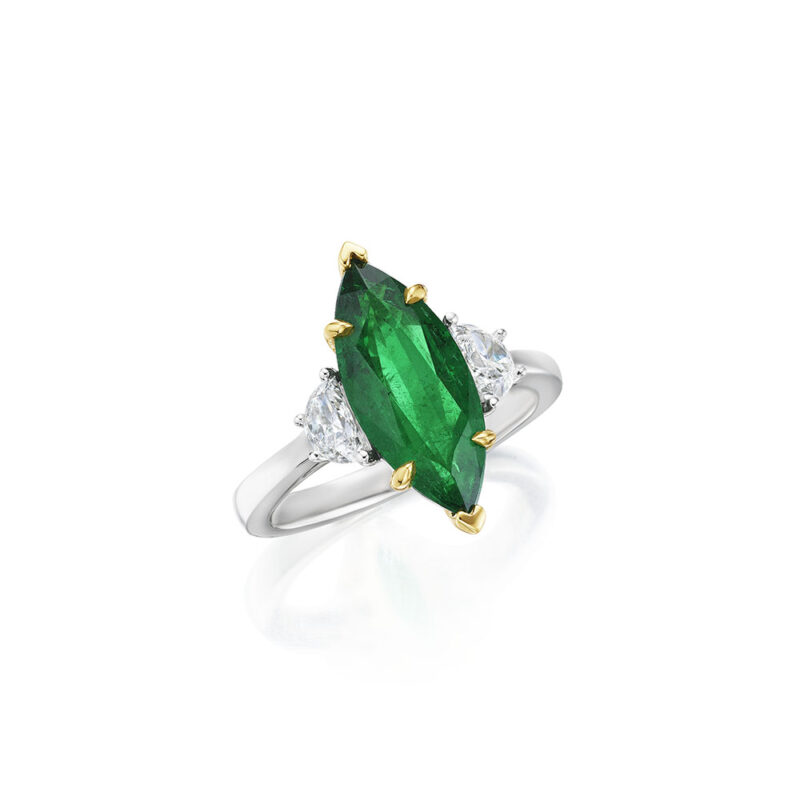 Marquise Emerald & Halfmoon Diamond Ring