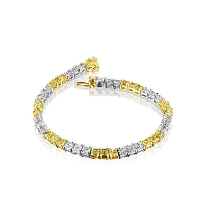 Asscher Cut White & Yellow Tennis Bracelet