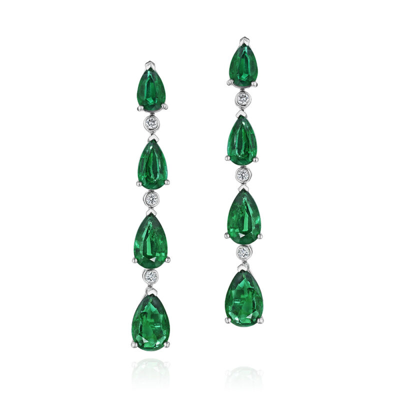 12.39ct Pear Shape Emerald & Round Diamond Earrings in Platinum