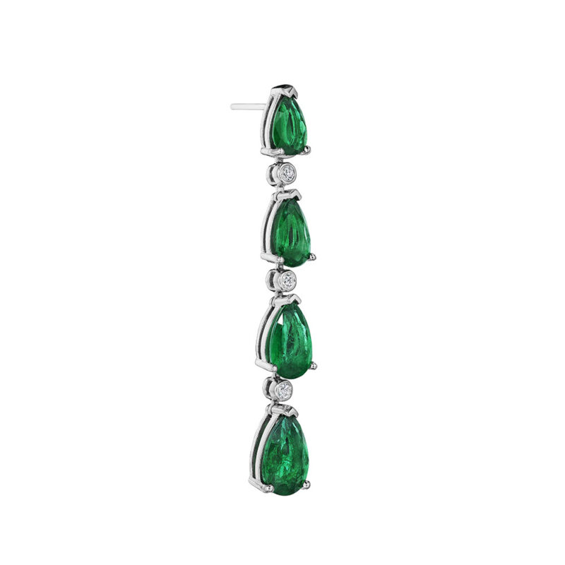 12.39ct Pear Shape Emerald & Round Diamond Earrings in Platinum