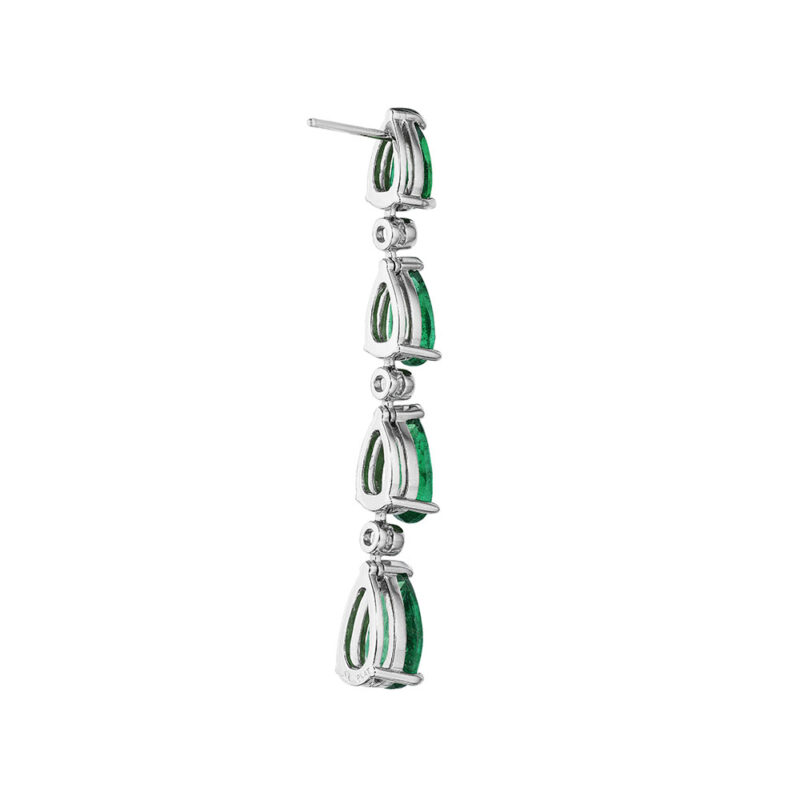 12.39ct Pear Shape Emerald & Round Diamond Earrings in Platinum