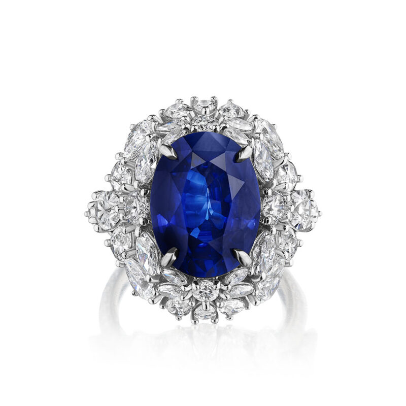 12.46ct GRS Certified Oval Sapphire & Diamond Ring in Platinum