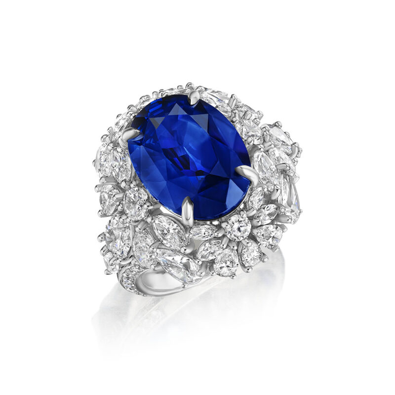 12.46ct GRS Certified Oval Sapphire & Diamond Ring in Platinum