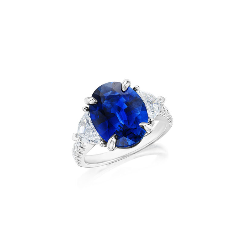 Oval Sapphire & Cadillac Cut Diamond Ring