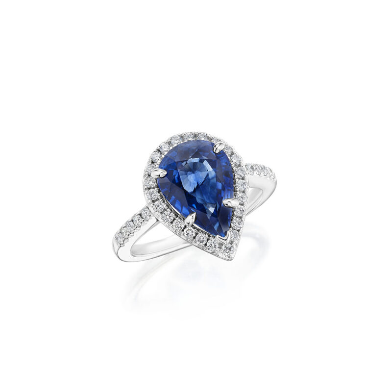 Pear Shape Sapphire & Diamond Halo Ring