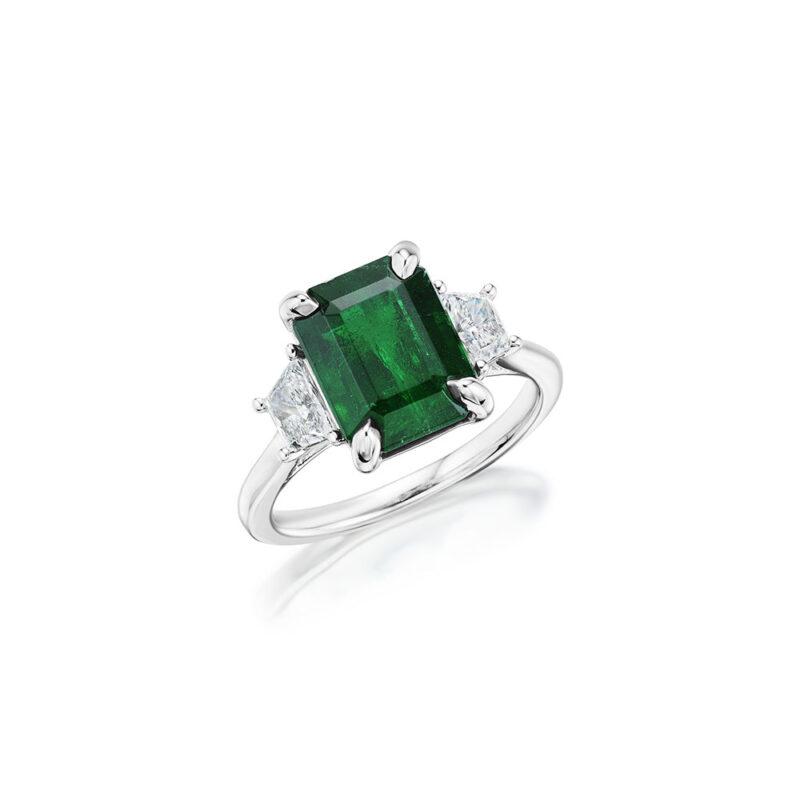 Emerald Cut Emerald & Trapezoid Diamond Ring
