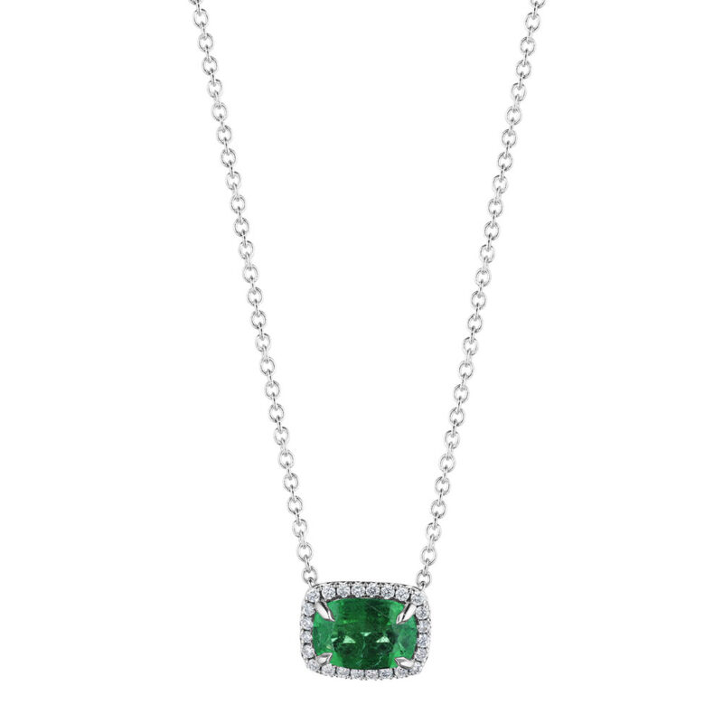 Cushion Emerald & Diamond Halo Pendant