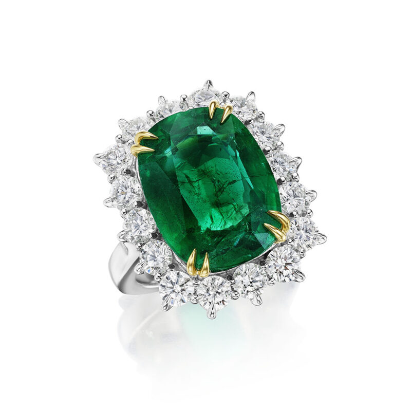 Cushion Emerald & Diamond Halo Ring