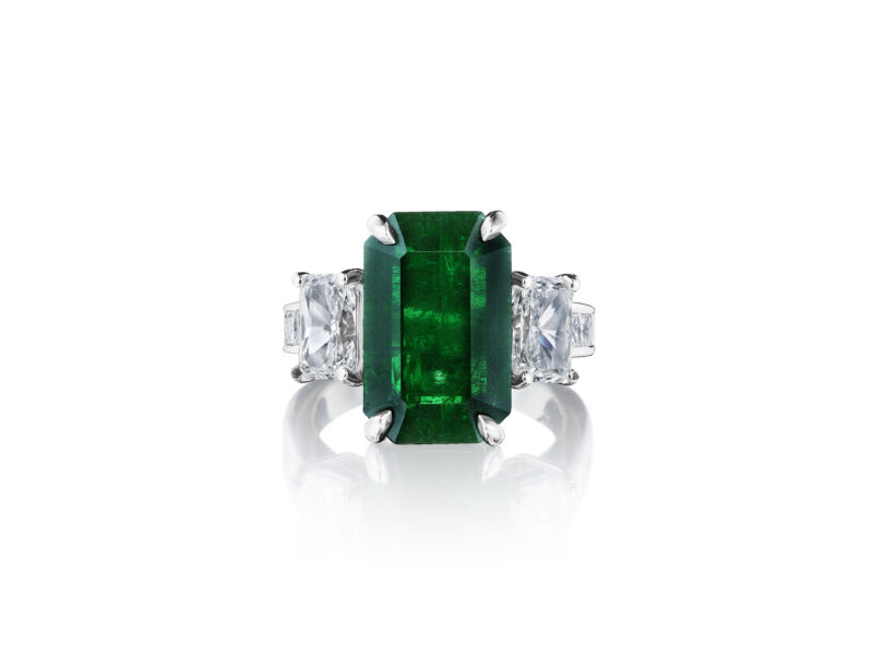 Emerald Cut Emerald & Radiant Diamond Ring