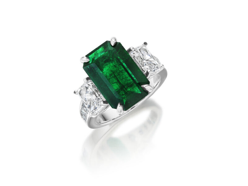 Emerald Cut Emerald & Radiant Diamond Ring