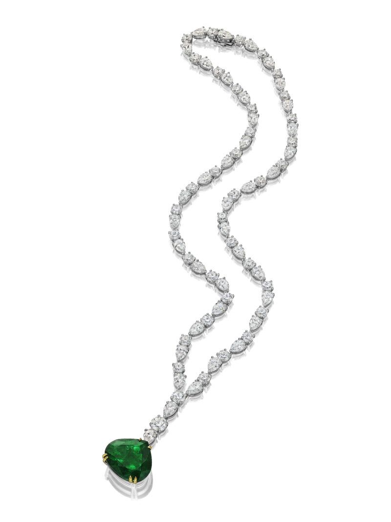 Pear Shape Emerald & Diamond Drop Necklace
