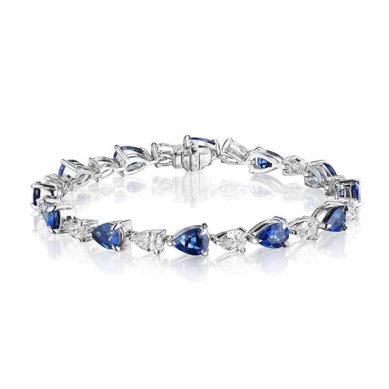 Pear Shape Sapphire & Diamond Bracelet in Platinum