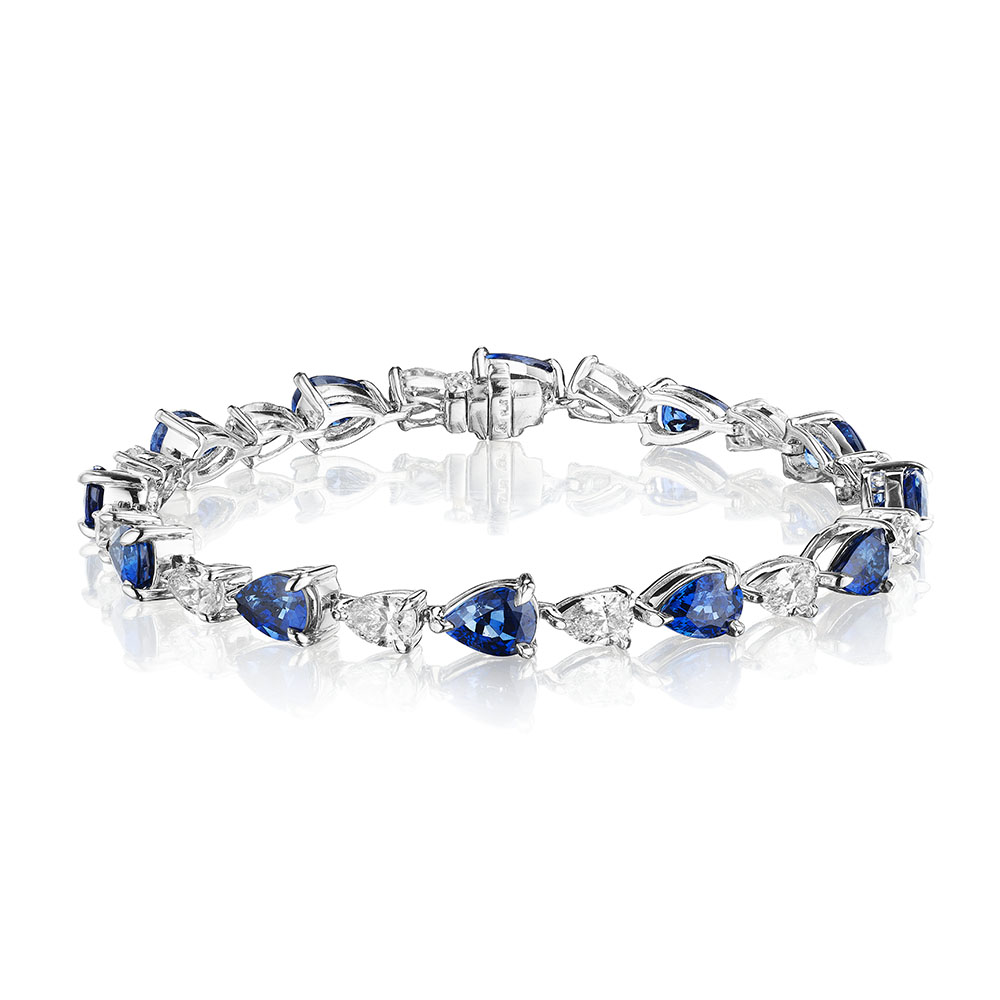 Pear Shape Sapphire & Diamond Bracelet in Platinum – SES Creations