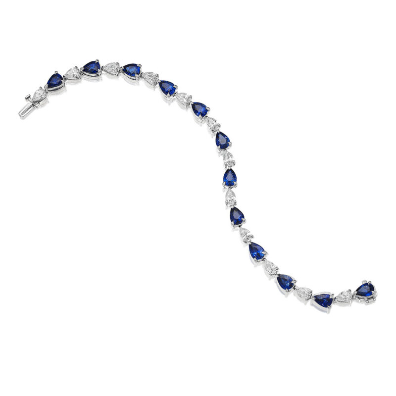 Pear Shape Sapphire & Diamond Bracelet in Platinum