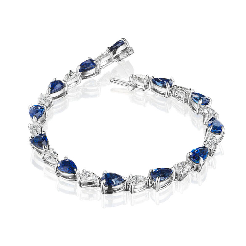 Pear Shape Sapphire & Diamond Bracelet in Platinum