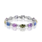 Multi Color Oval Sapphire & Round Diamond Bracelet