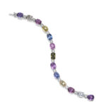 Multi Color Oval Sapphire & Round Diamond Bracelet