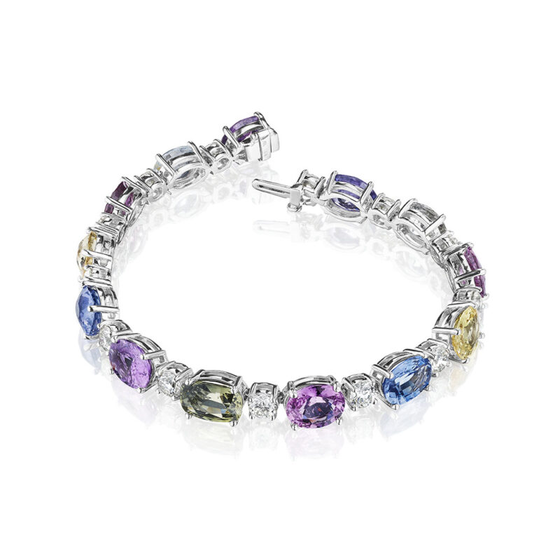 Multi Color Oval Sapphire & Round Diamond Bracelet
