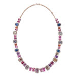 Multi Color Cushion Sapphire & Diamond Necklace