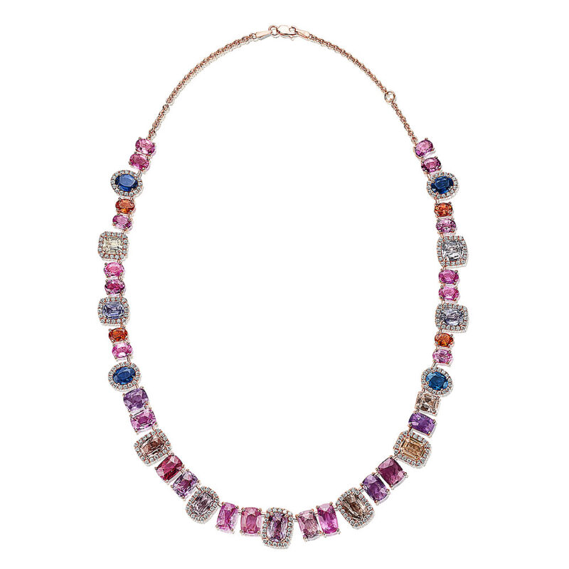 Multi Color Cushion Sapphire & Diamond Necklace