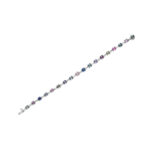 Multi Color Cushion Sapphire & Baguette Diamond Bracelet