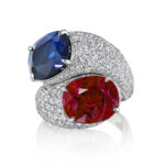 Cushion Cut Ruby & Sapphire Bypass Ring
