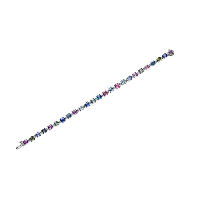 Multi Color Cushion Sapphire & Round Diamond Bracelet