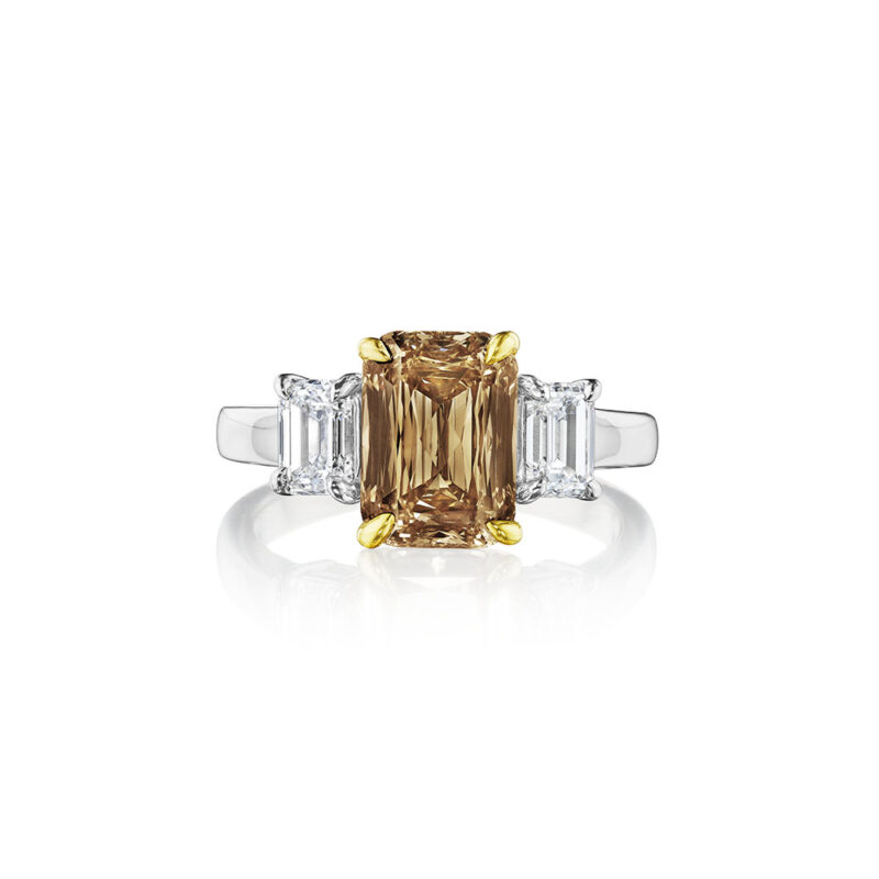 4.18ctw Champagne Brown Emerald Cut Diamond Ring