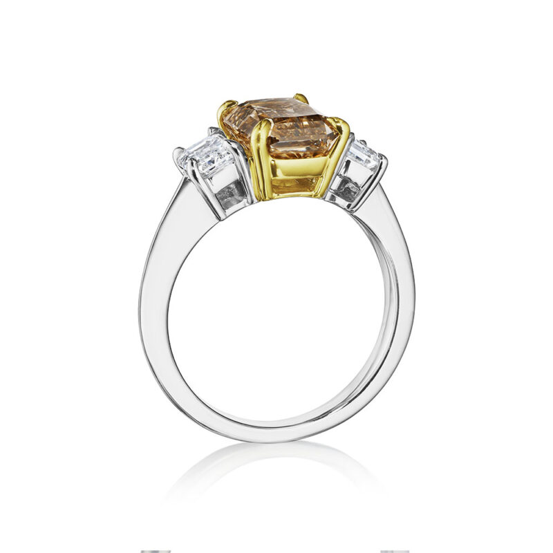 4.18ctw Champagne Brown Emerald Cut Diamond Ring