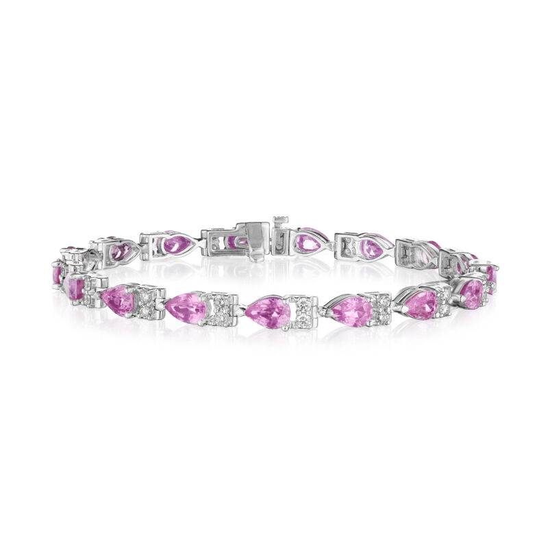 Pink Pear Shape Sapphire & Round Diamond Bracelet