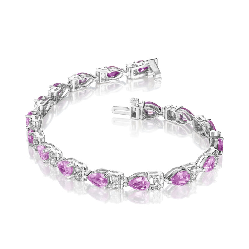 Pink Pear Shape Sapphire & Round Diamond Bracelet