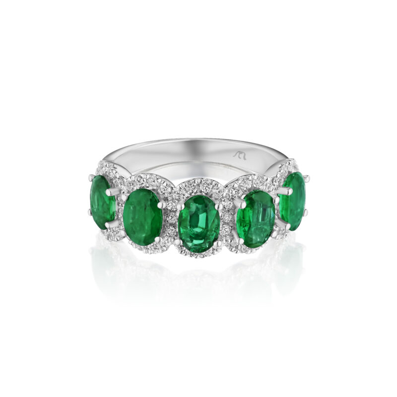 Oval Emerald & Round Diamond Band