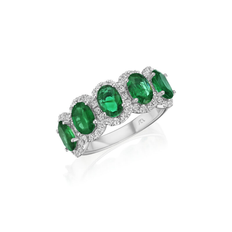 Oval Emerald & Round Diamond Band