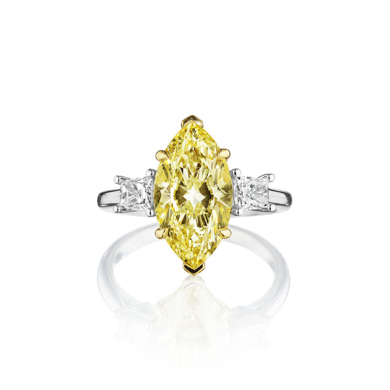 3.52ct GIA Certified Fancy Yellow Marquise & Tapered Baguette Diamond Ring