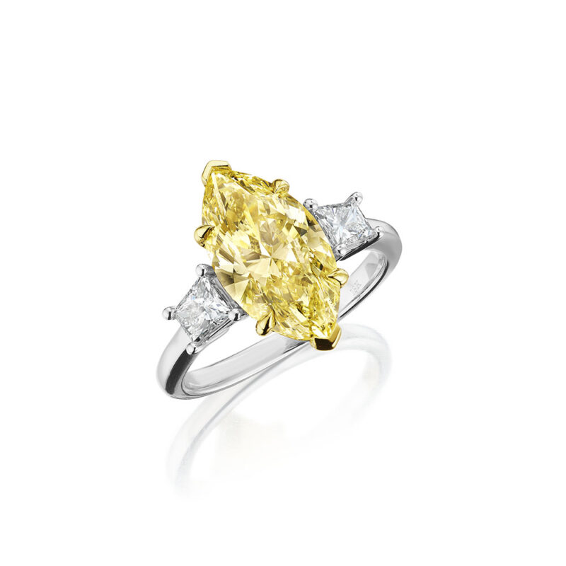 3.52ct GIA Certified Fancy Yellow Marquise & Tapered Baguette Diamond Ring