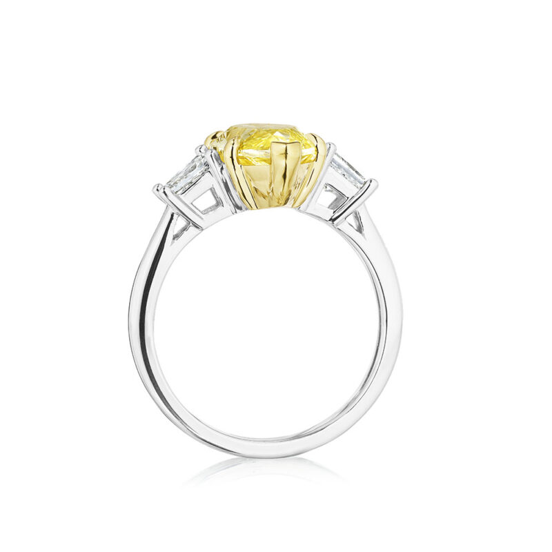 3.52ct GIA Certified Fancy Yellow Marquise & Tapered Baguette Diamond Ring