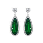 12.87ct Pear Shape Emerald & Round Diamond Earrings
