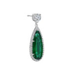 12.87ct Pear Shape Emerald & Round Diamond Earrings