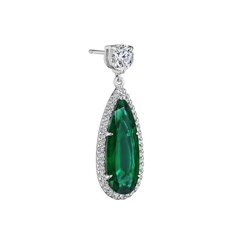 12.87ct Pear Shape Emerald & Round Diamond Earrings