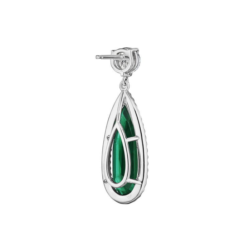 12.87ct Pear Shape Emerald & Round Diamond Earrings