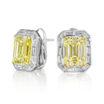 Yellow Emerald Cut & Baguette Diamond Earrings