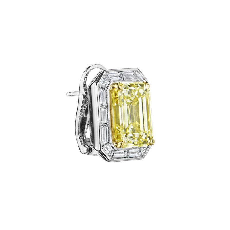 Yellow Emerald Cut & Baguette Diamond Earrings