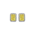 2.83ct GIA Certified Fancy Yellow Radiant Diamond Halo Earrings